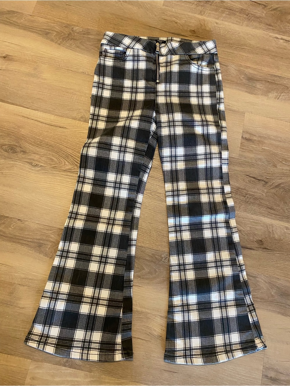 Forever 21 Black & White Plaid Flare Jeans